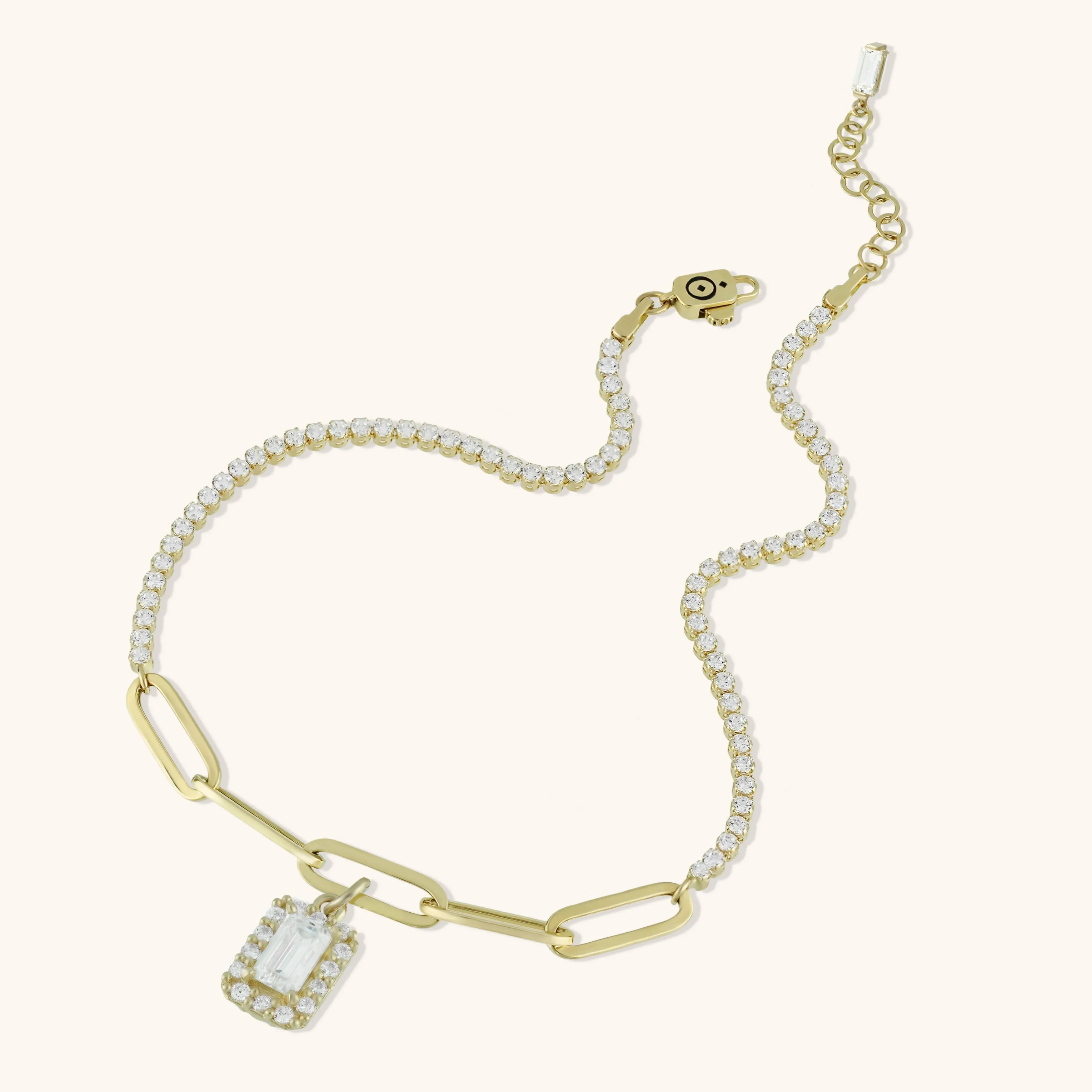 CZ Charm Paperclip Anklet 14K Yellow Gold