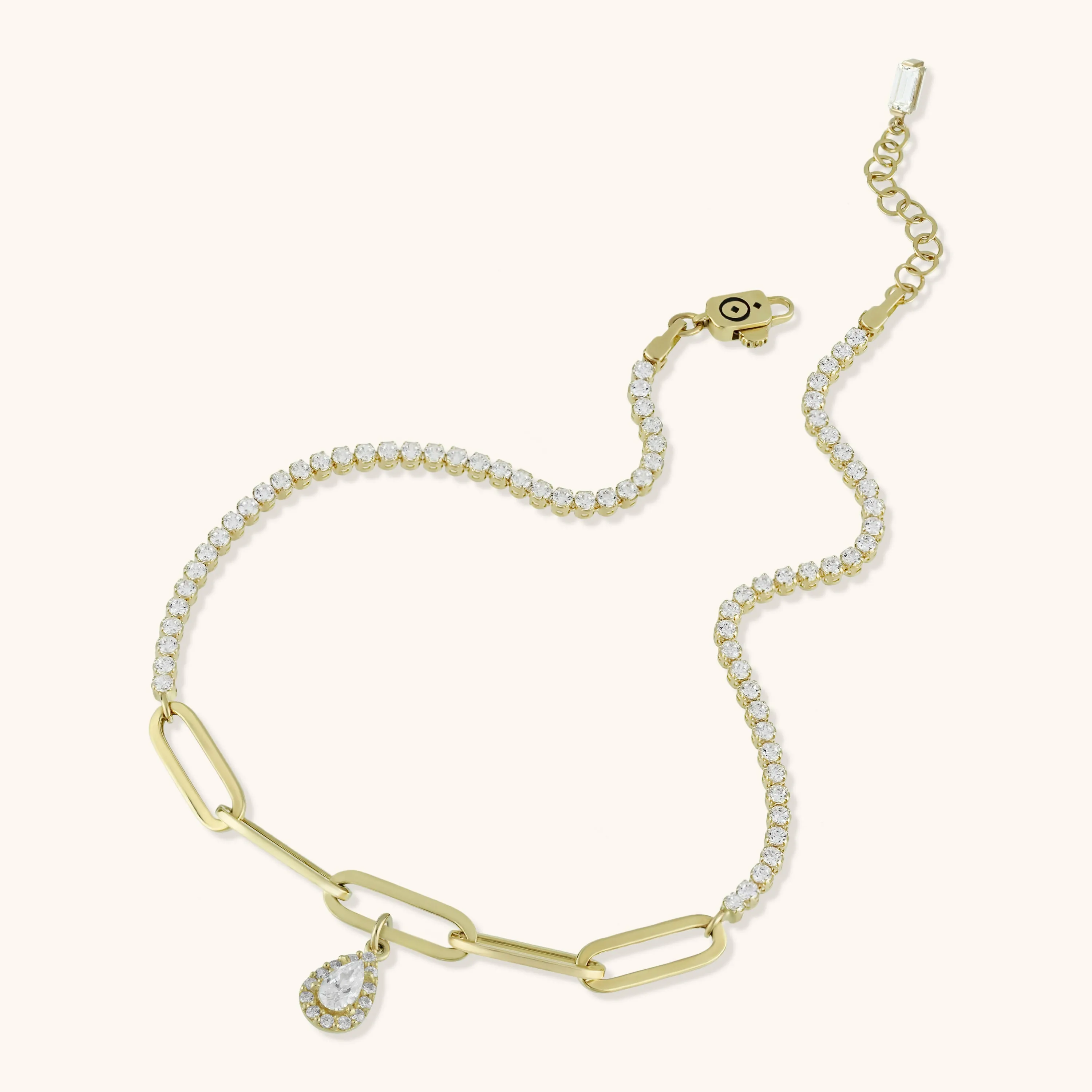 CZ Charm Paperclip Anklet 14K Yellow Gold