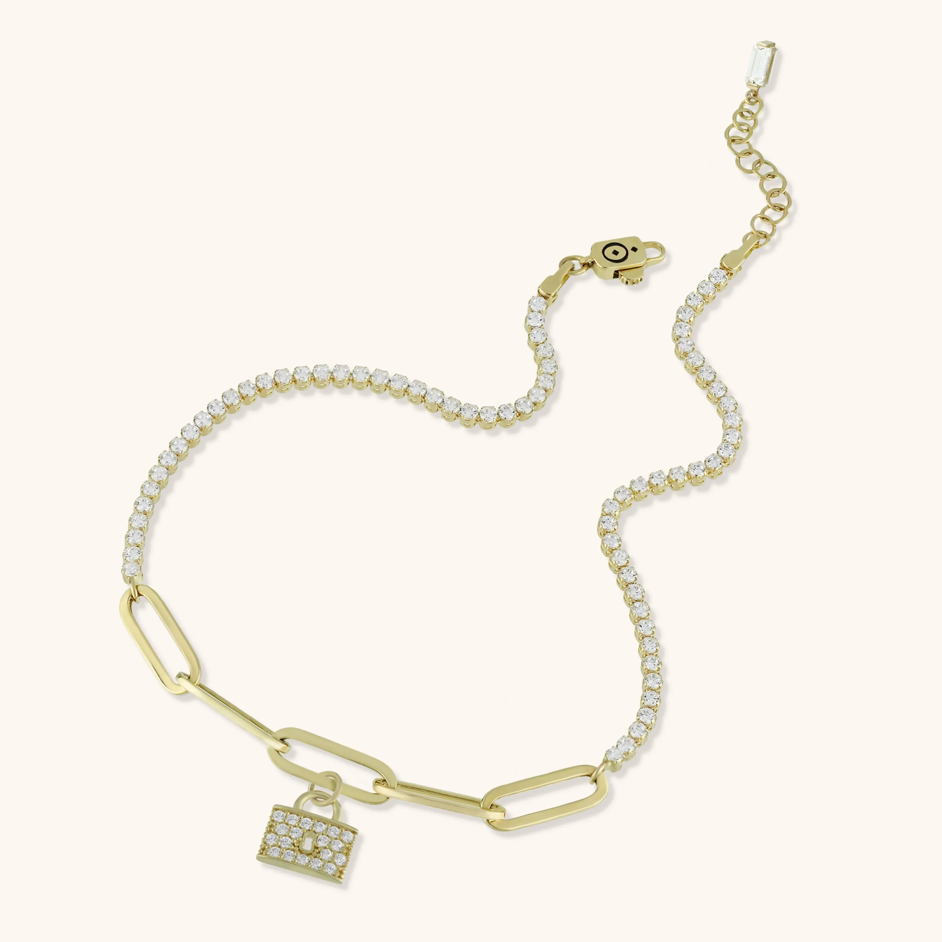 CZ Charm Paperclip Anklet 14K Yellow Gold