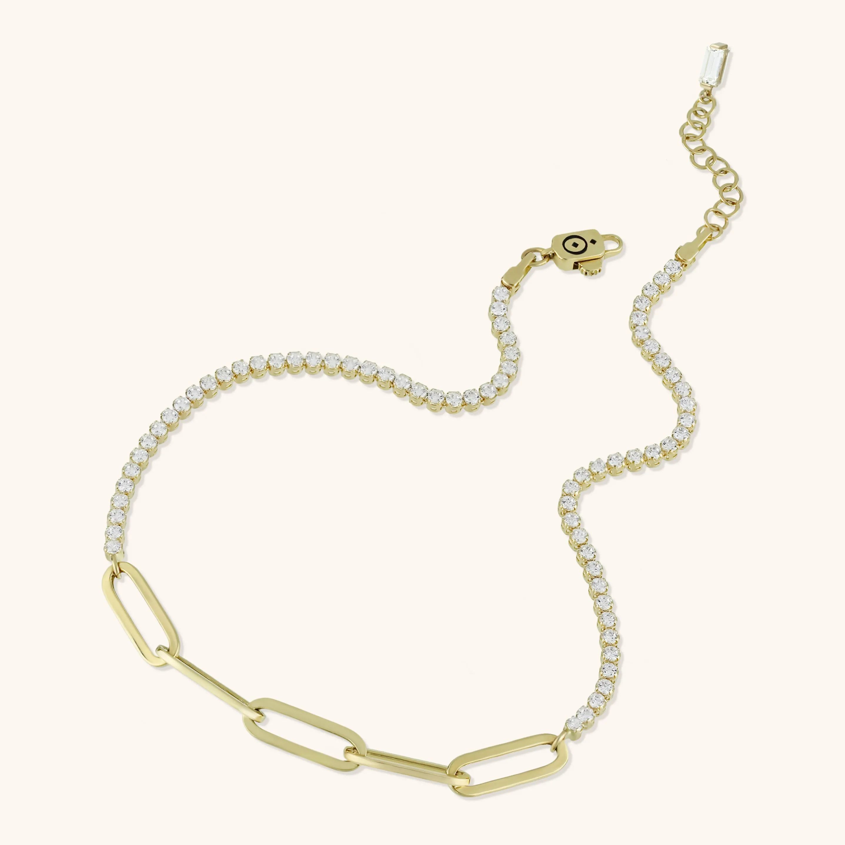 CZ Paperclip Anklet 14K Yellow Gold