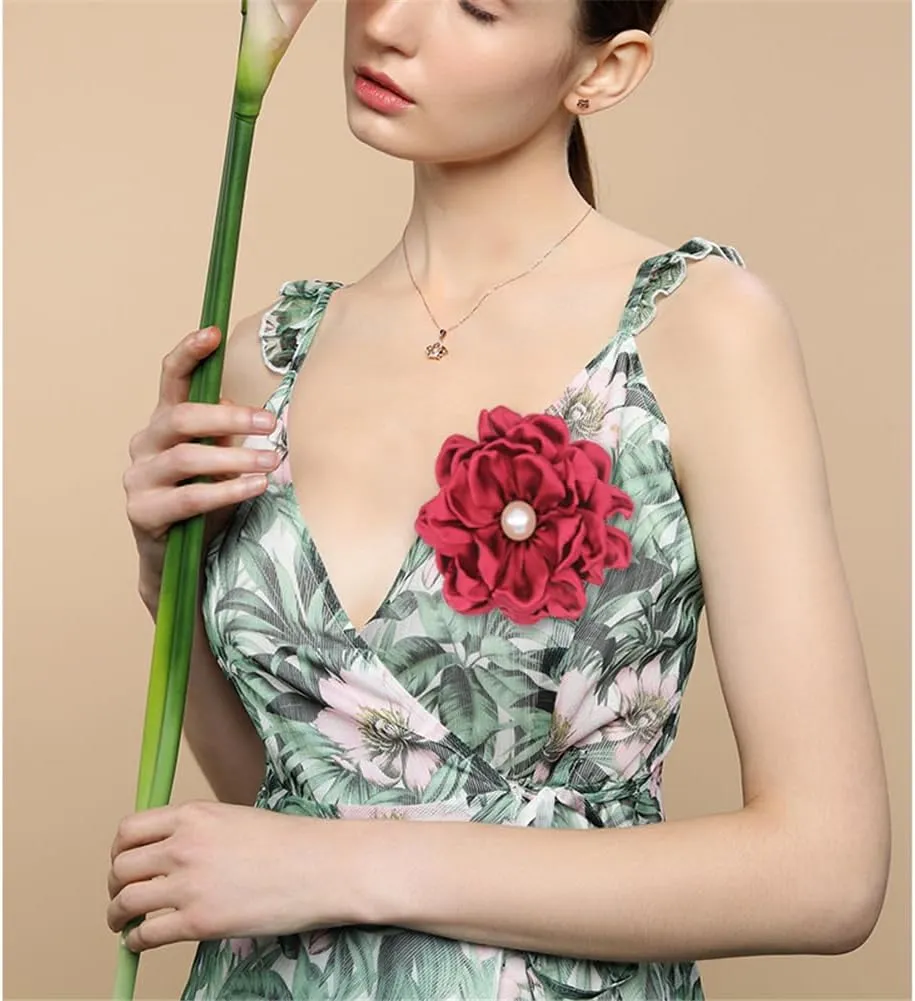 Dainty Silk Satin Rose Flower Extra Large Big Brooches Lapel Pins Delicate Elegant Fabric Flowers Oversized Brooch Pin for Women Wedding Party Banquet Dress Suit Clothes Accessories Jewelry