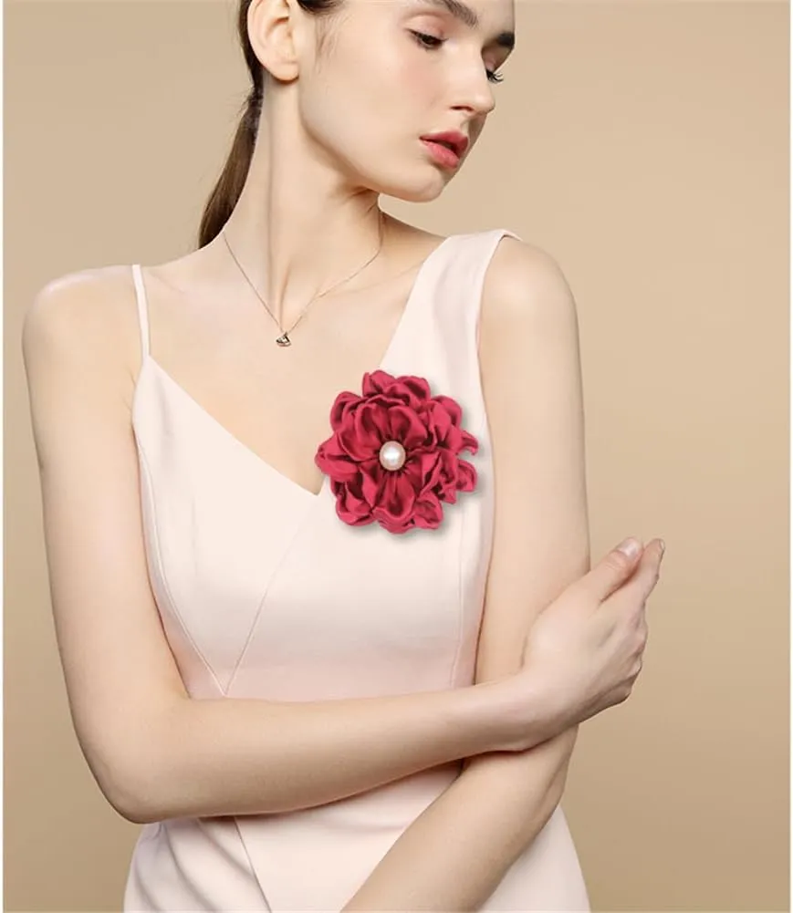 Dainty Silk Satin Rose Flower Extra Large Big Brooches Lapel Pins Delicate Elegant Fabric Flowers Oversized Brooch Pin for Women Wedding Party Banquet Dress Suit Clothes Accessories Jewelry