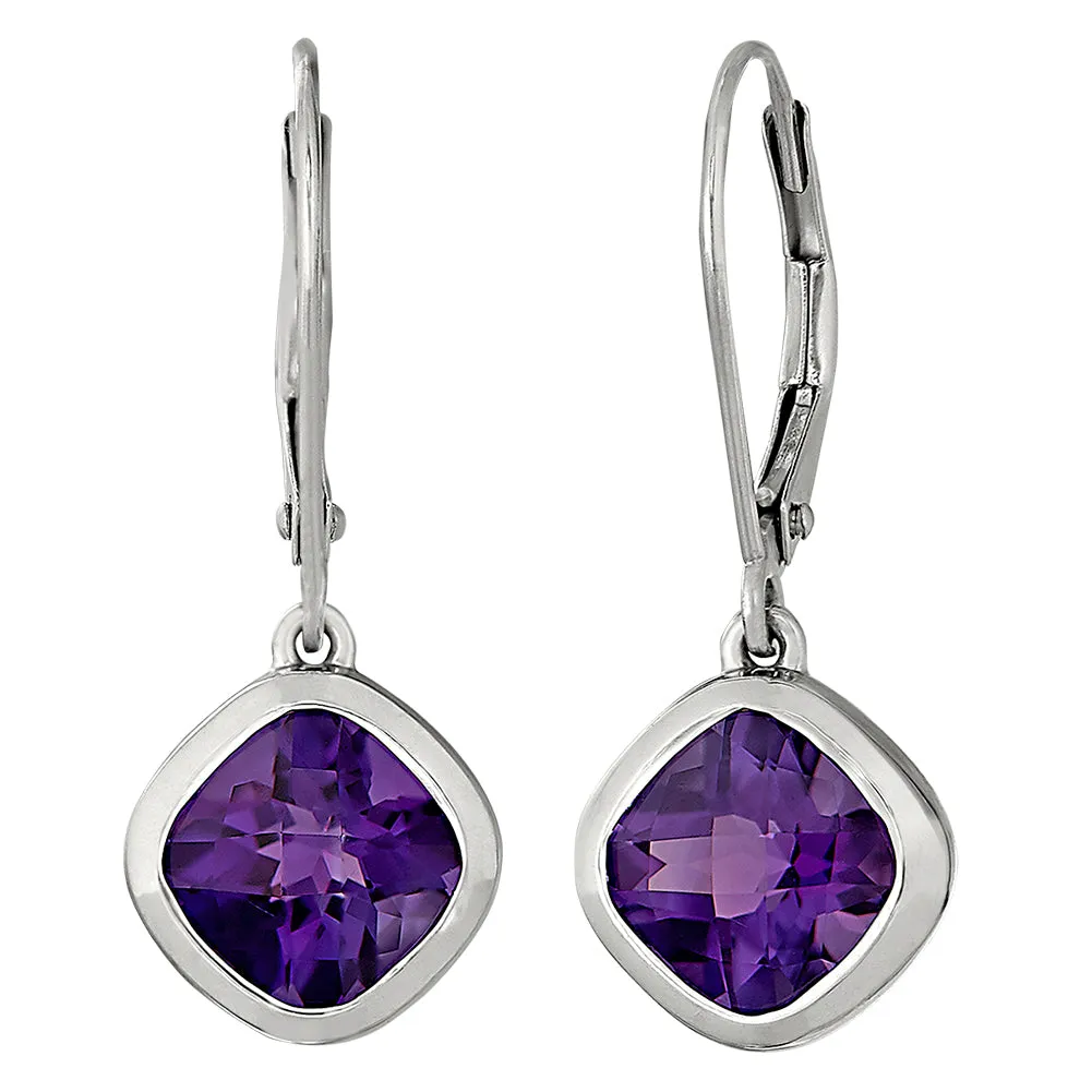 Dangle Cushion Amethsyt Gold Earrings - Petite