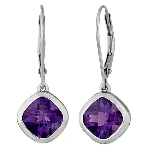 Dangle Cushion Amethsyt Gold Earrings - Petite