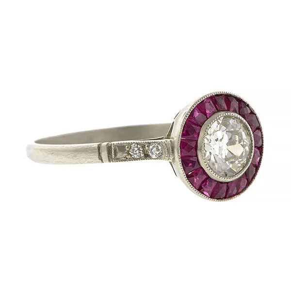 Diamond & Ruby Ring, Old Euro 0.58ct