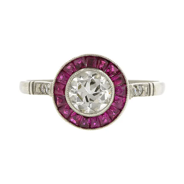 Diamond & Ruby Ring, Old Euro 0.58ct