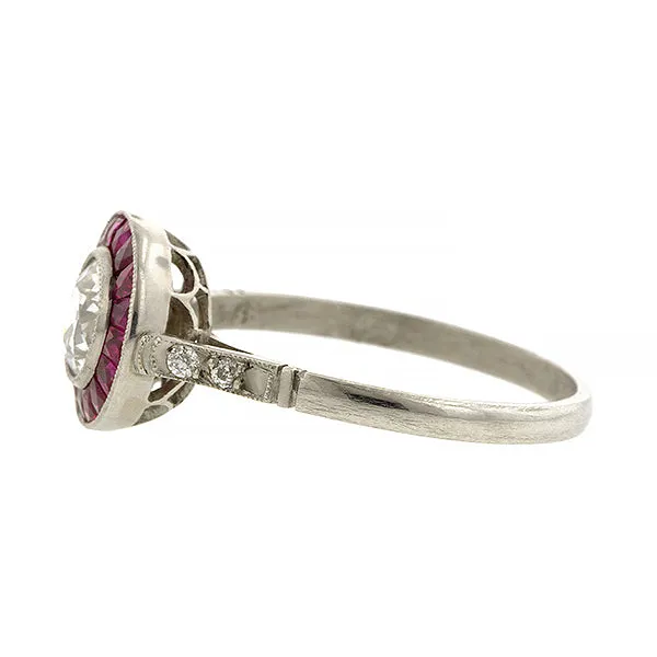 Diamond & Ruby Ring, Old Euro 0.58ct