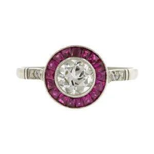Diamond & Ruby Ring, Old Euro 0.58ct