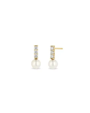 Diamond Bar   Pearl Drop Studs