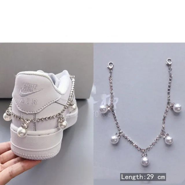 DIY Shiny Rhinestone Long Tassel Sneakers Boot Shoe Chain Shoelaces