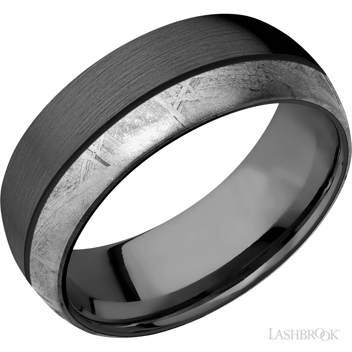 Domed Zirconium with Satin Finish and Meteorite Inlay - 8MM