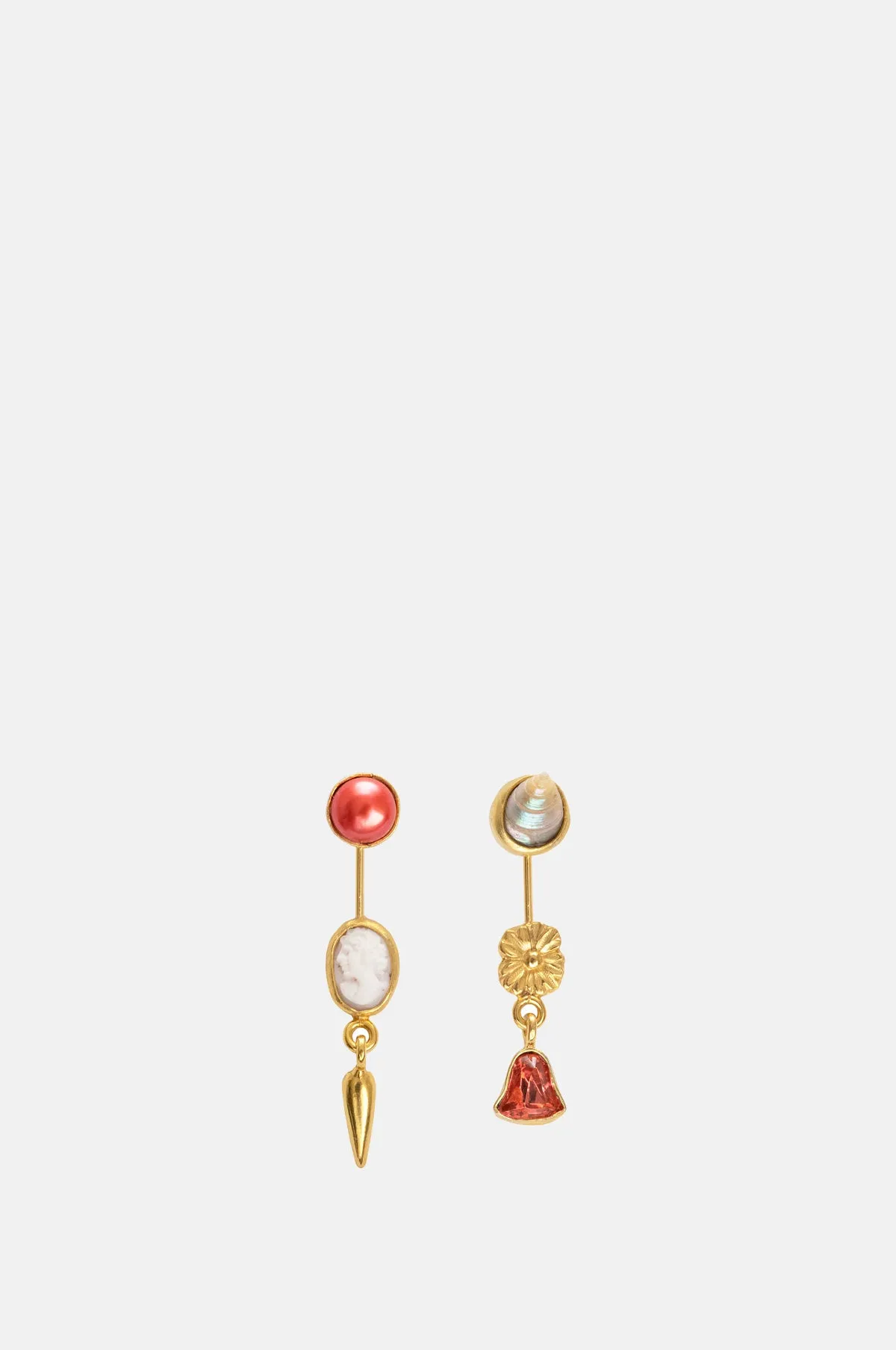 Double Detachable with Victorian Drop Cameo & Flower Earrings