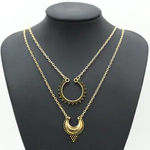 Double Half Moon Pendant Necklace