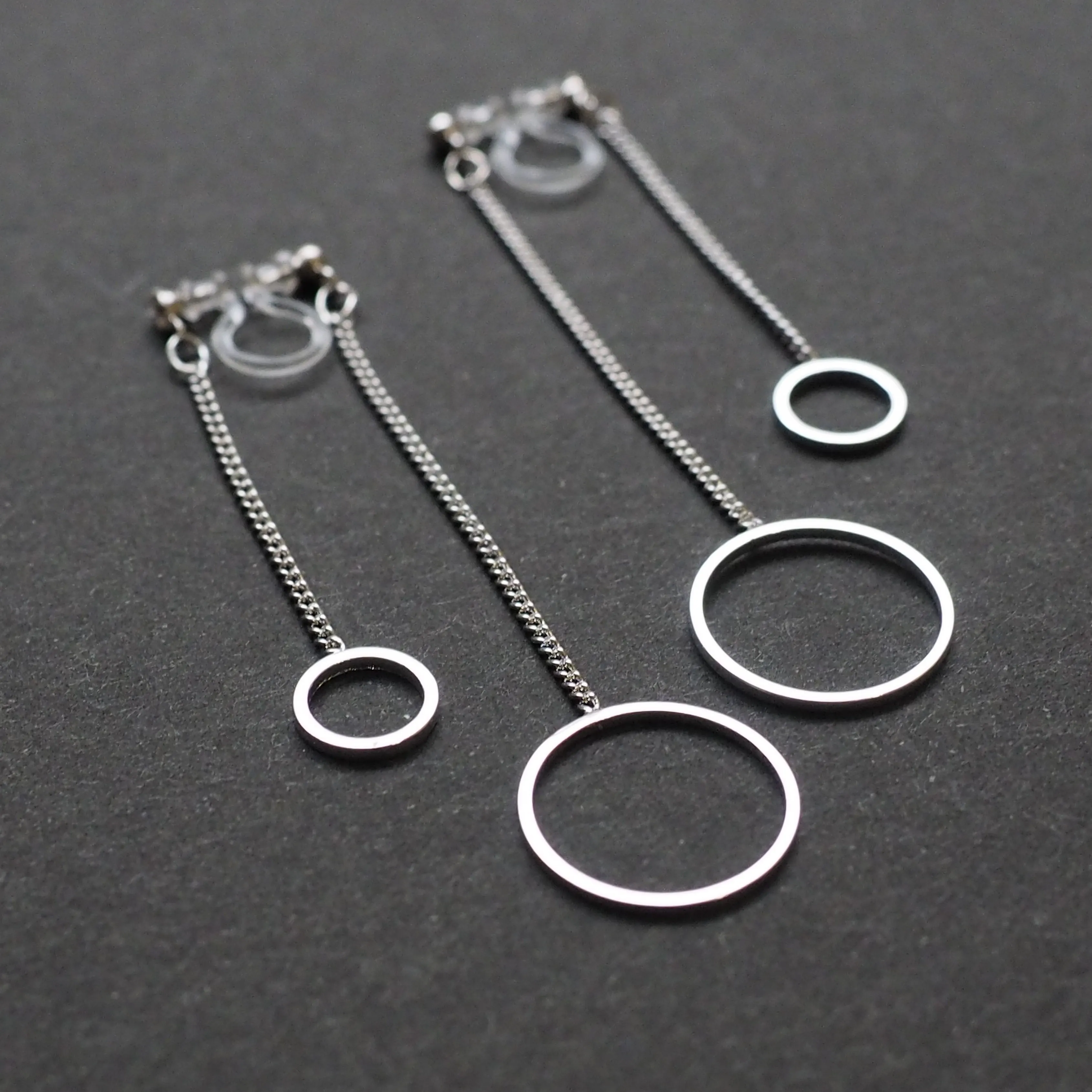 Double sided hoop invisible clip on earrings ( Silver tone )