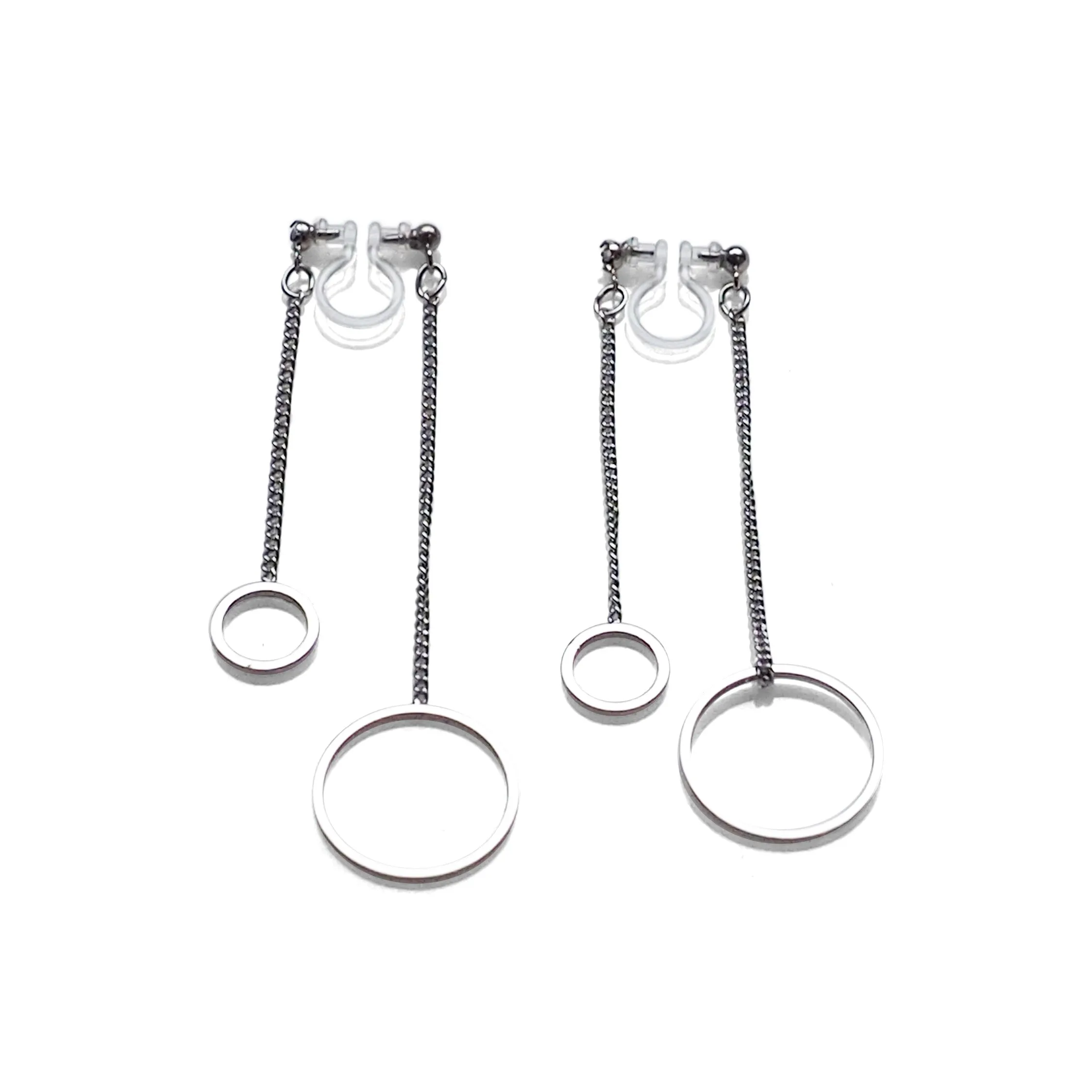 Double sided hoop invisible clip on earrings ( Silver tone )