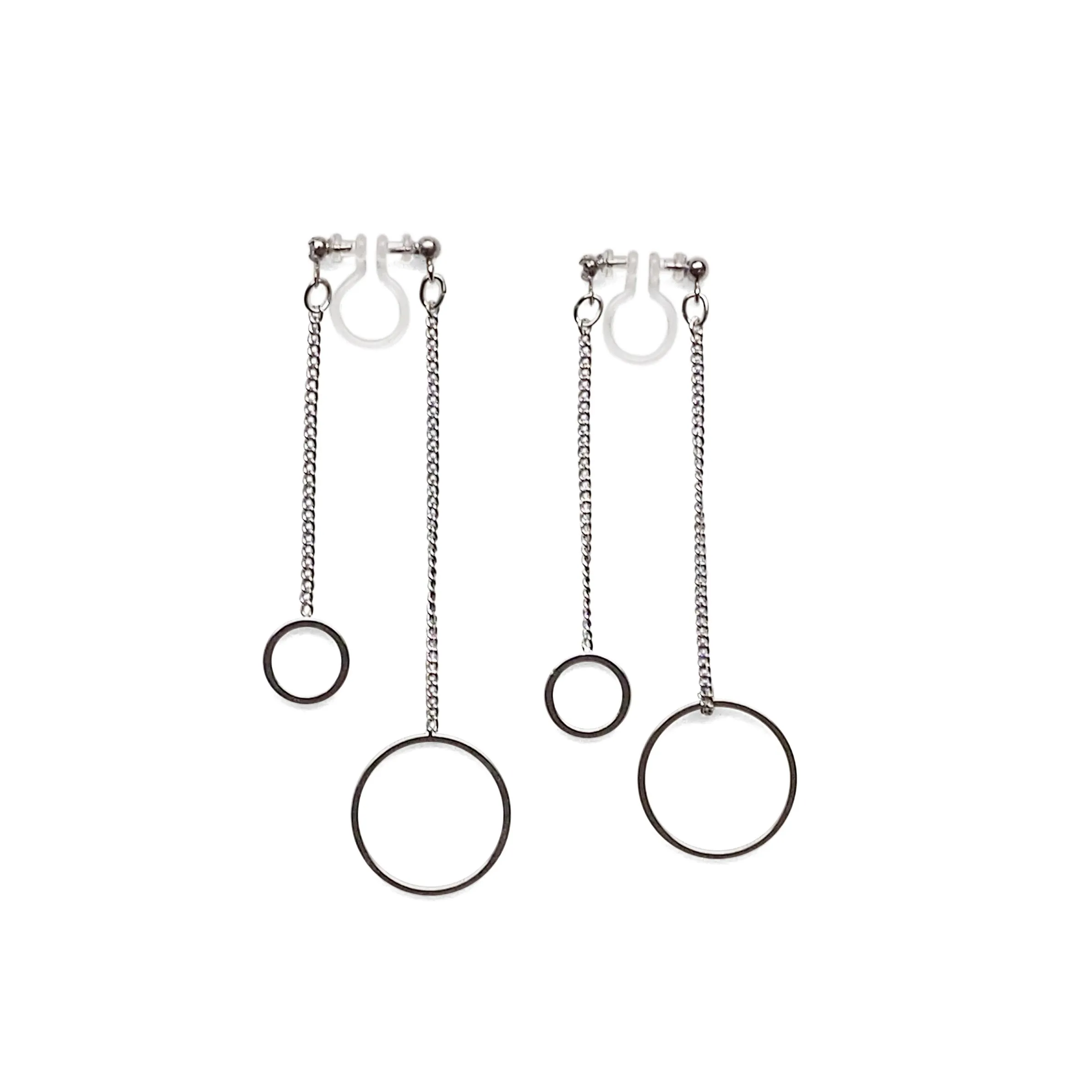 Double sided hoop invisible clip on earrings ( Silver tone )