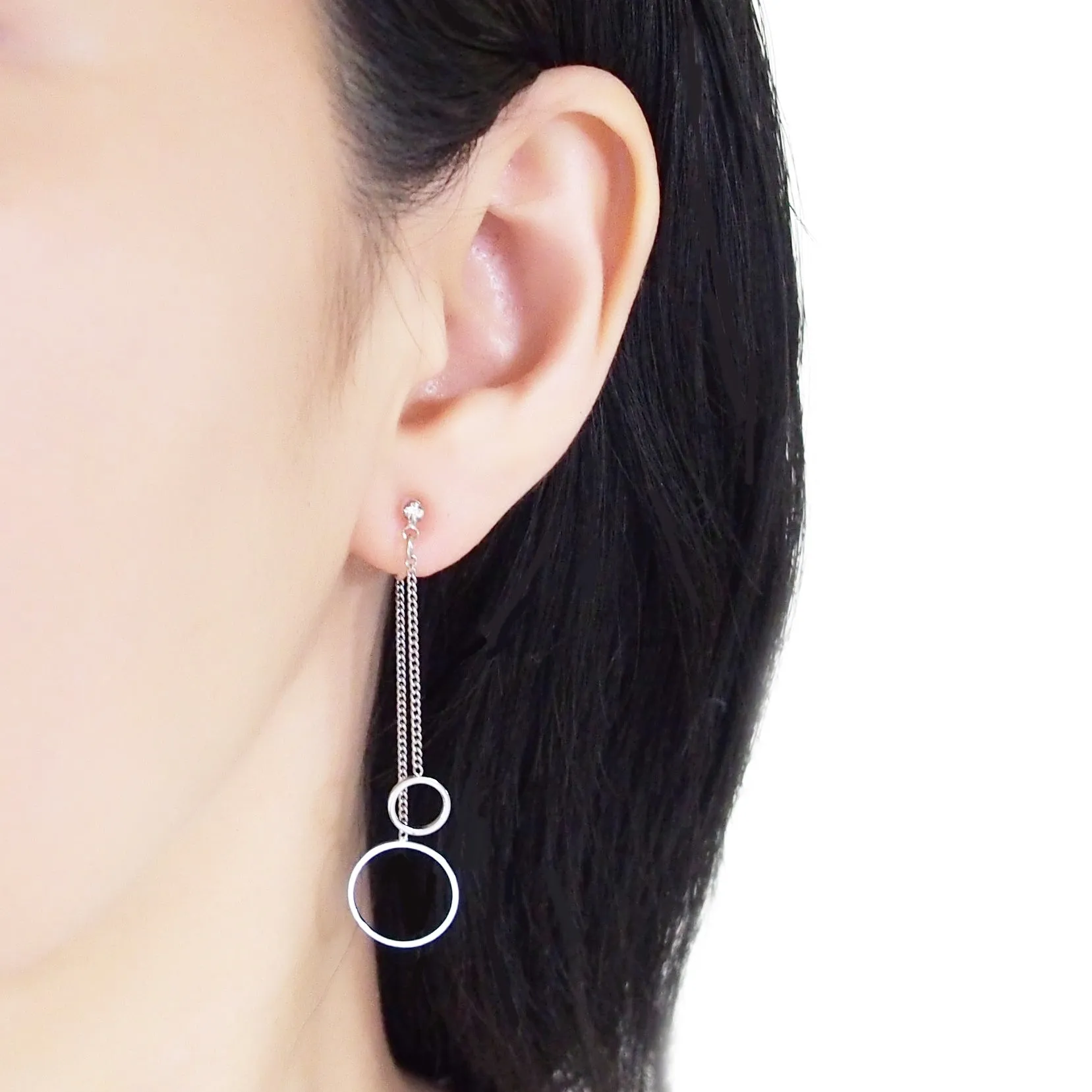 Double sided hoop invisible clip on earrings ( Silver tone )