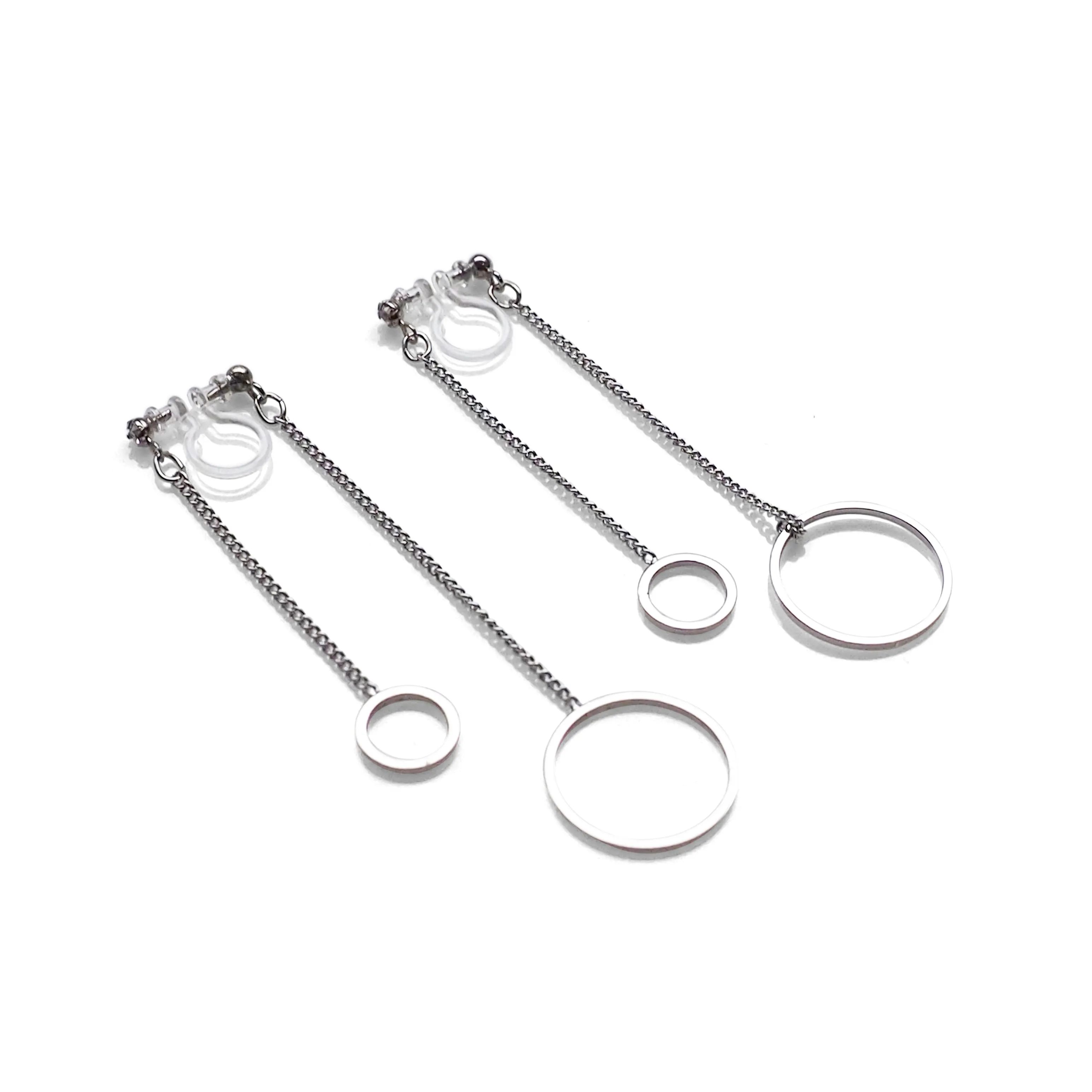 Double sided hoop invisible clip on earrings ( Silver tone )
