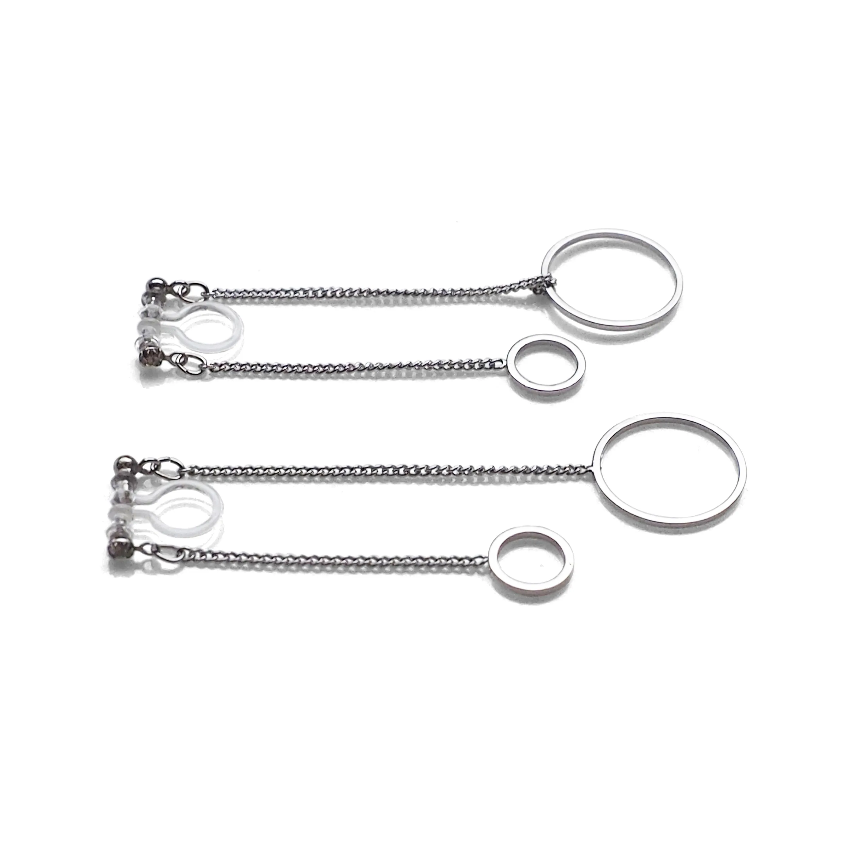 Double sided hoop invisible clip on earrings ( Silver tone )