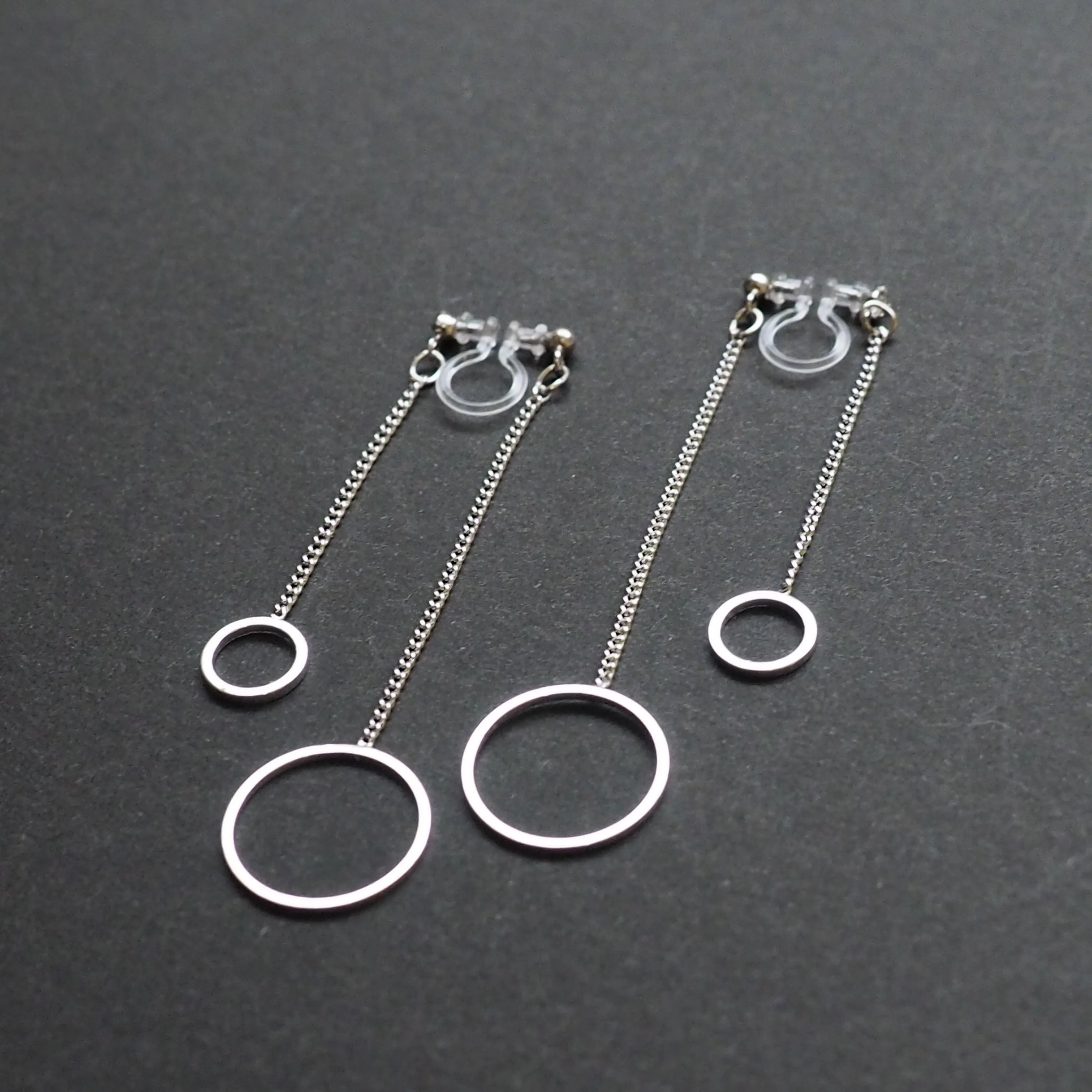 Double sided hoop invisible clip on earrings ( Silver tone )