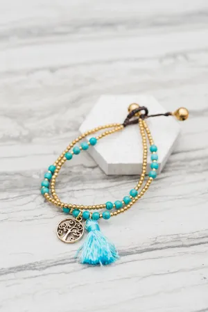 Double Turquoise Tassel Bracelet