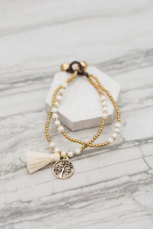 Double White Howlite Tassel Bracelet