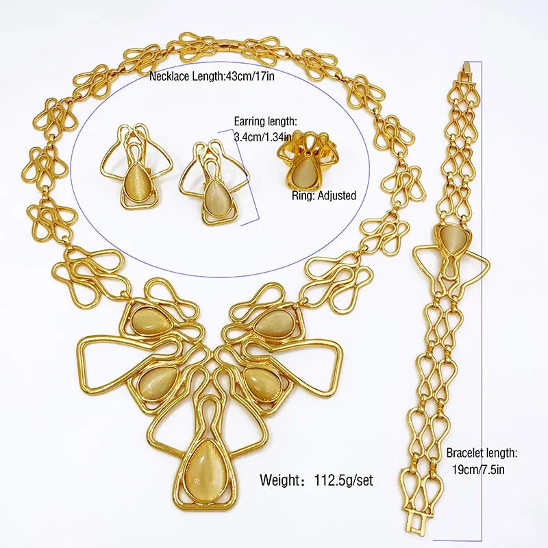 Dubai Colorful Opal Jewelry Set Luxury Gorgeous  Women Necklaces European Jewelry Sets