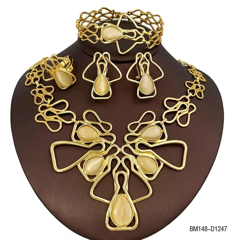 Dubai Colorful Opal Jewelry Set Luxury Gorgeous  Women Necklaces European Jewelry Sets