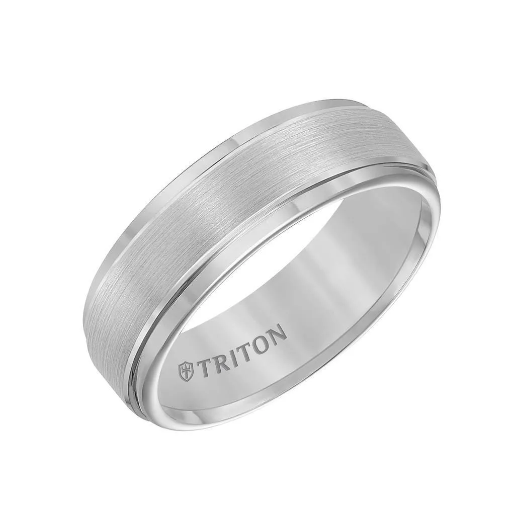 EDWIN Raised Brush Finished Center Tungsten Carbide Comfort Fit Band with Polished Step Edges by Triton Rings - 7 mm