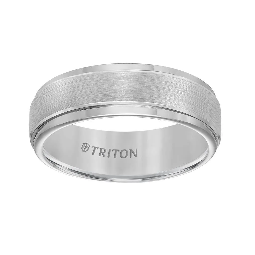 EDWIN Raised Brush Finished Center Tungsten Carbide Comfort Fit Band with Polished Step Edges by Triton Rings - 7 mm