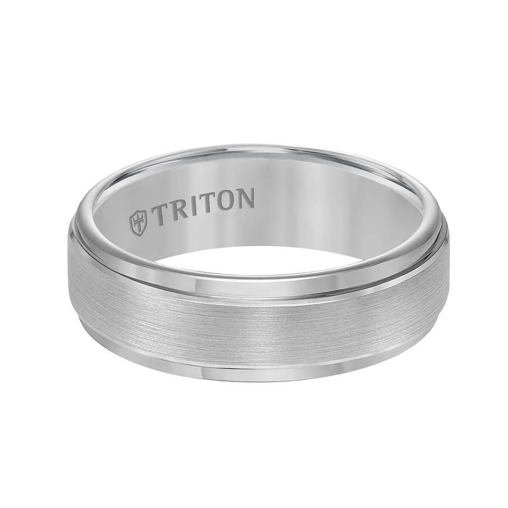 EDWIN Raised Brush Finished Center Tungsten Carbide Comfort Fit Band with Polished Step Edges by Triton Rings - 7 mm