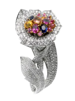Estate Diamond & Sapphire Gold Brooch