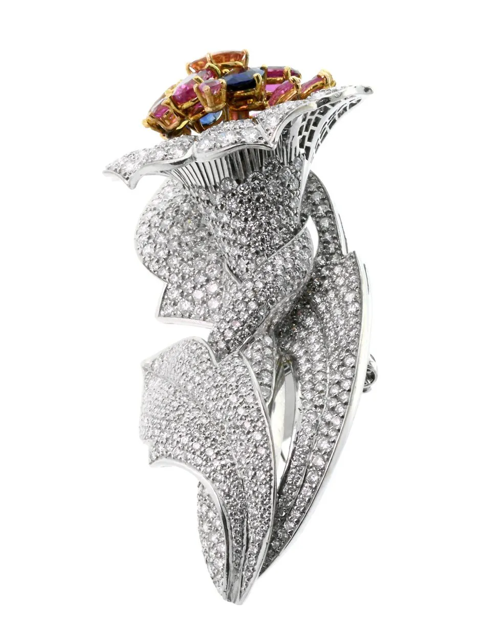 Estate Diamond & Sapphire Gold Brooch
