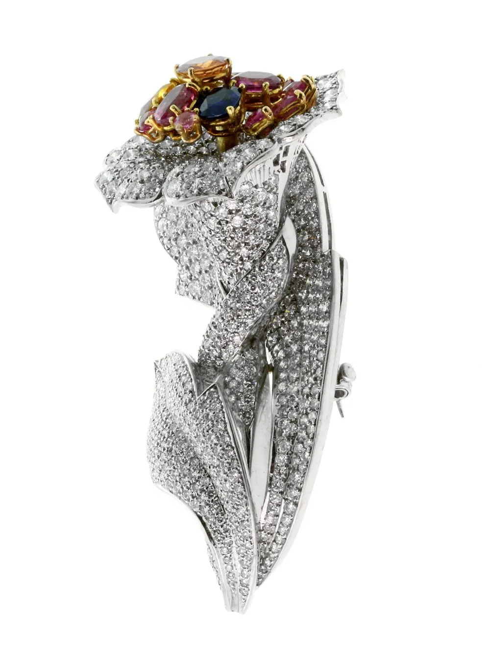Estate Diamond & Sapphire Gold Brooch