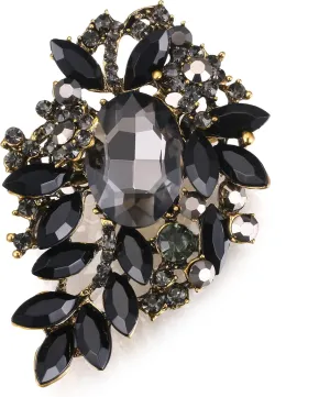 EVER FAITH Bridal Oval Rhinestone Crystal Brooch Pin, Shiny Vintage Inspired Flower Marquise Brooches for Prom