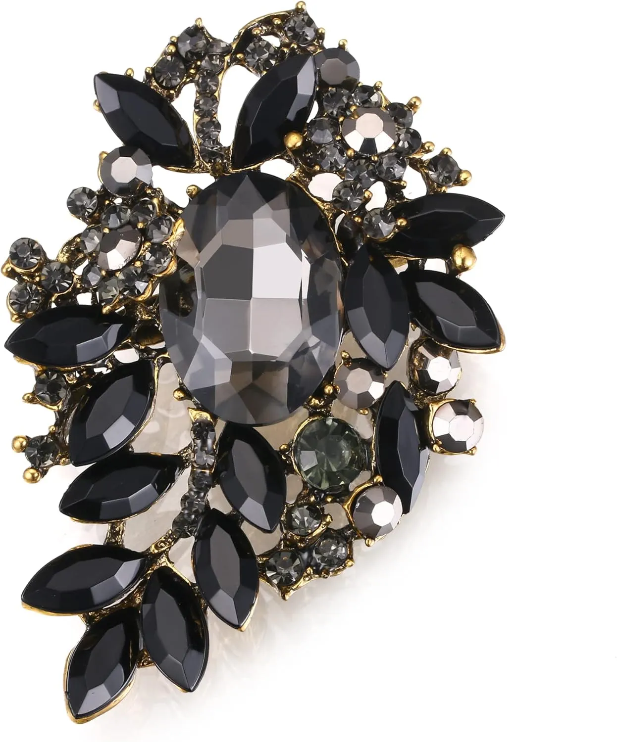 EVER FAITH Bridal Oval Rhinestone Crystal Brooch Pin, Shiny Vintage Inspired Flower Marquise Brooches for Prom