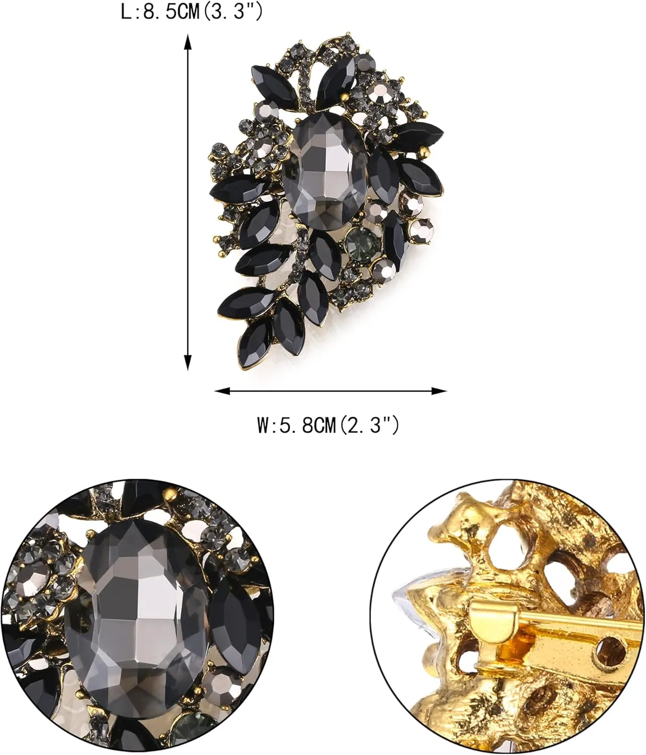 EVER FAITH Bridal Oval Rhinestone Crystal Brooch Pin, Shiny Vintage Inspired Flower Marquise Brooches for Prom