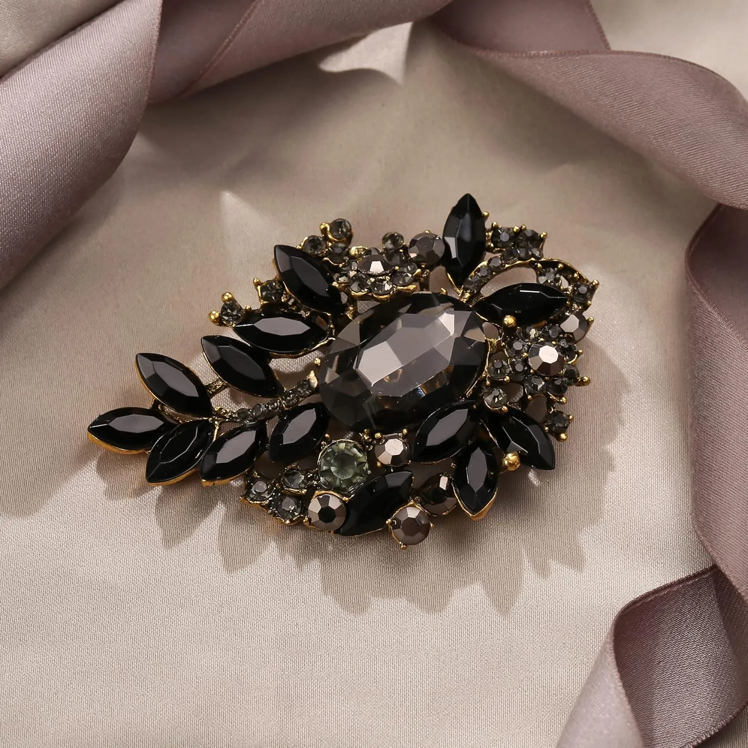 EVER FAITH Bridal Oval Rhinestone Crystal Brooch Pin, Shiny Vintage Inspired Flower Marquise Brooches for Prom