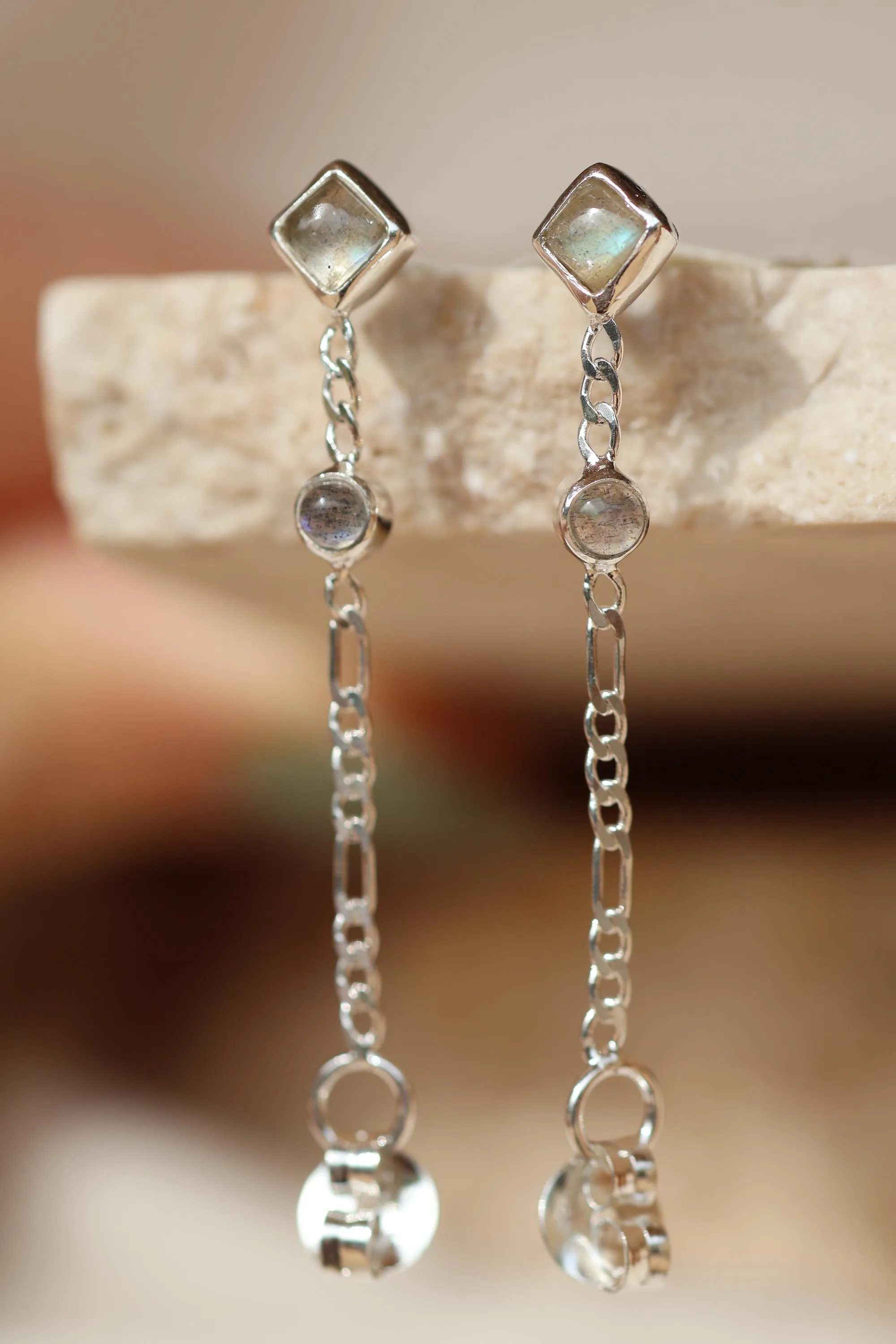 Evie Silver Labradorite Front to Back Stud Earrings