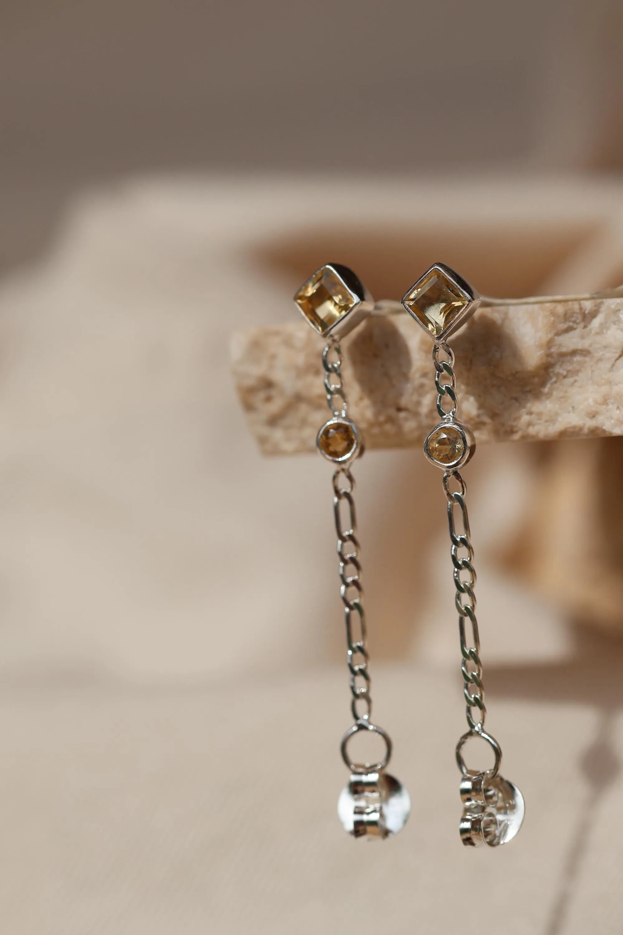 Evie Sterling Silver Citrine Front to Back Square Square Stud Earrings