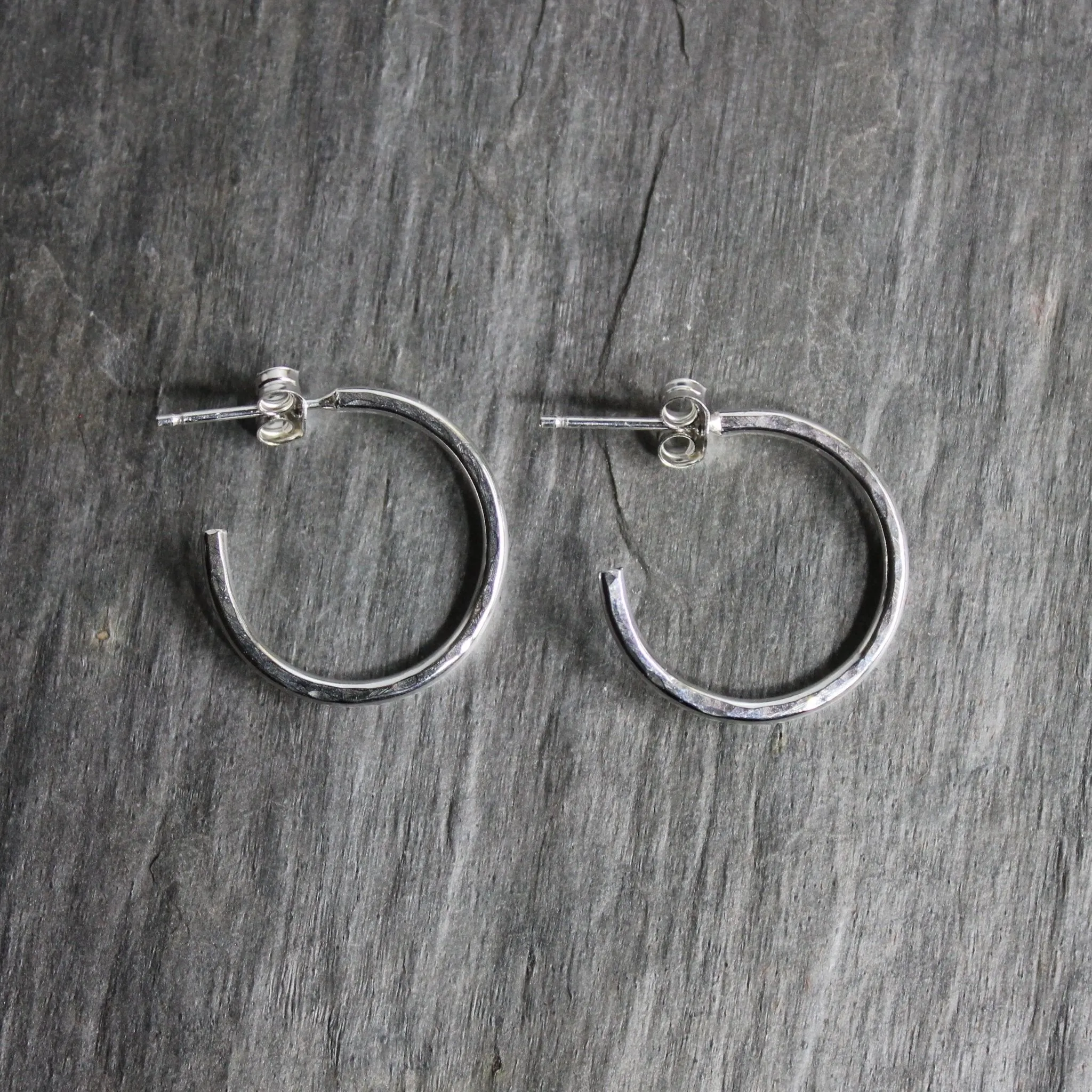 Extra Small Sterling Silver 3/4" Hammered Hoop Earrings
