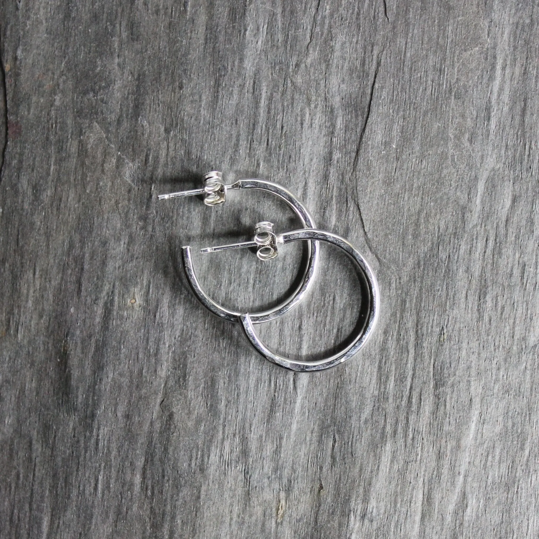 Extra Small Sterling Silver 3/4" Hammered Hoop Earrings
