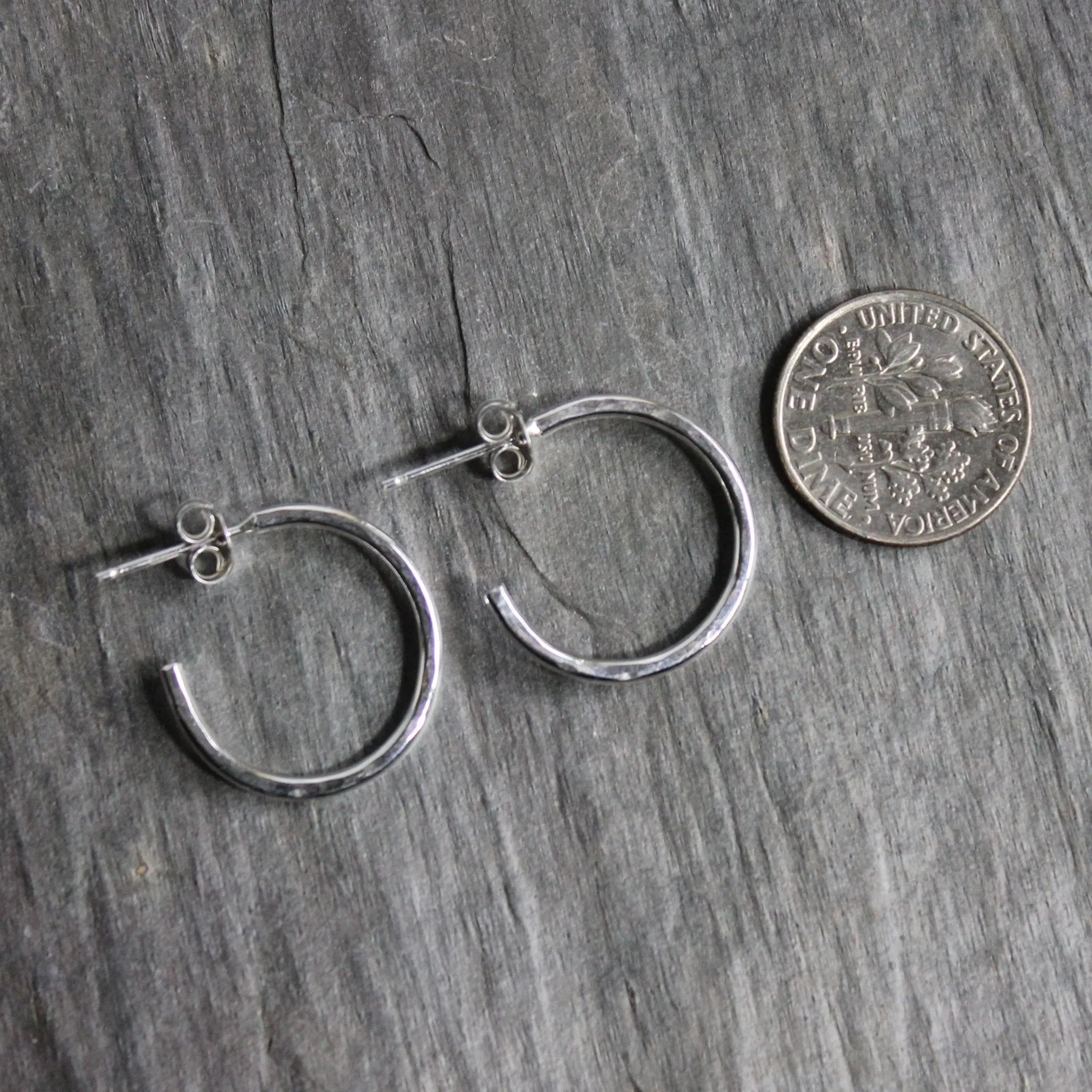 Extra Small Sterling Silver 3/4" Hammered Hoop Earrings