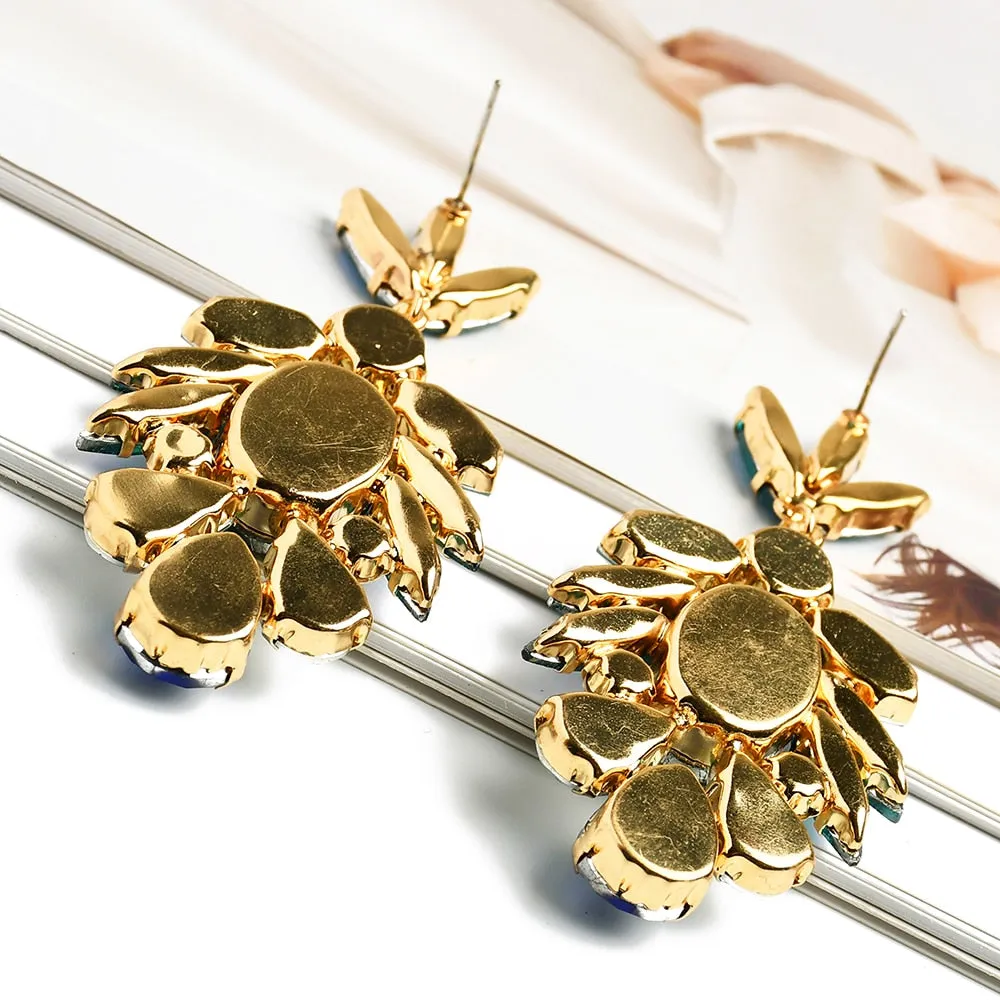 Fashion Sparkly Colorful Geometric Crystal Big Dangle Earrings For Women