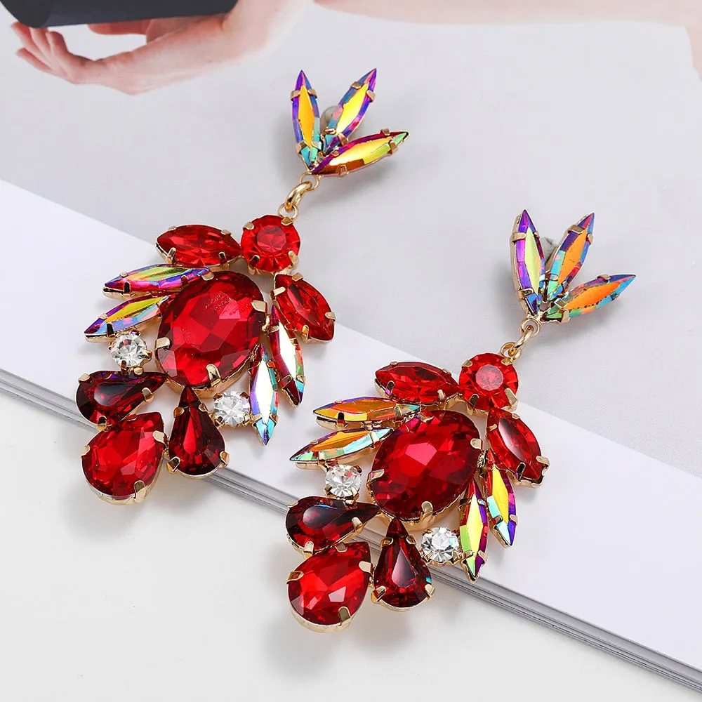 Fashion Sparkly Colorful Geometric Crystal Big Dangle Earrings For Women