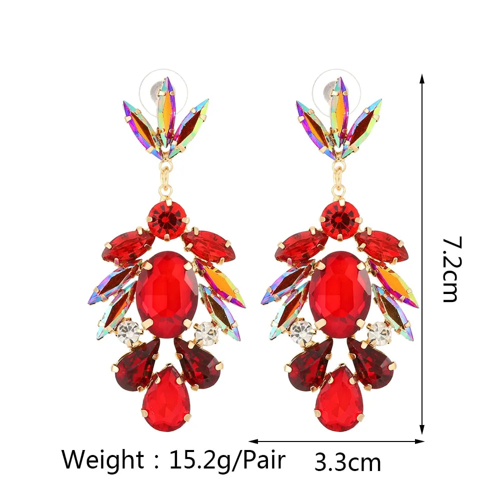 Fashion Sparkly Colorful Geometric Crystal Big Dangle Earrings For Women