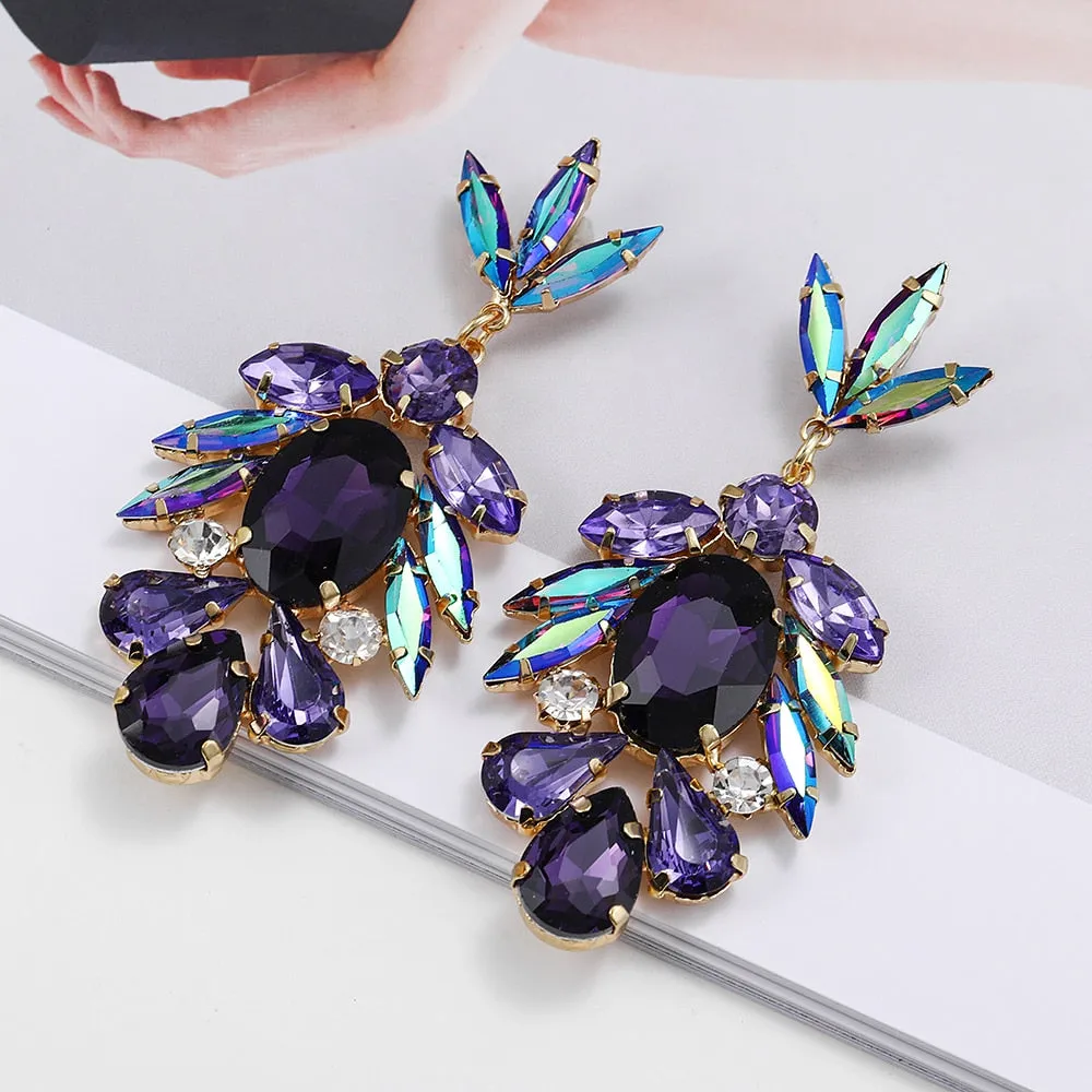 Fashion Sparkly Colorful Geometric Crystal Big Dangle Earrings For Women