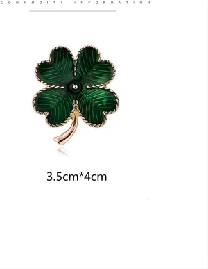 Fashion St. Patrick's Day Green Clover Leaf Brooch Pin for Women Vintage Rhinestone Alloy Wedding Lucky Decor Shamrock Brooch Pin Dress Accessories Jewelry