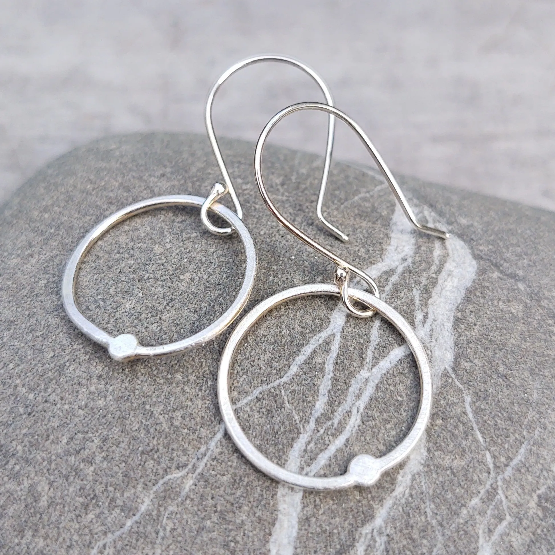 Flattened Drop Small Hoops in Recycled Sterling Silver