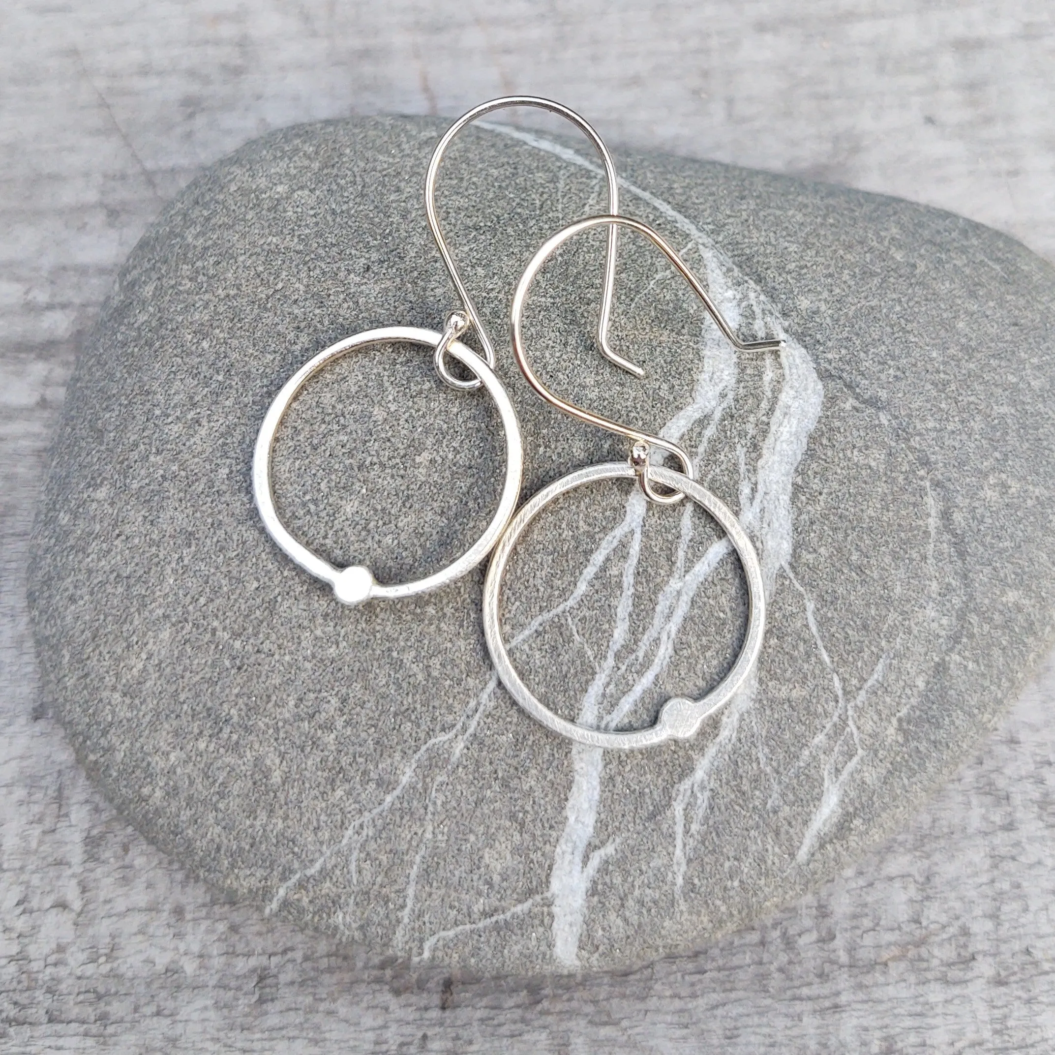 Flattened Drop Small Hoops in Recycled Sterling Silver